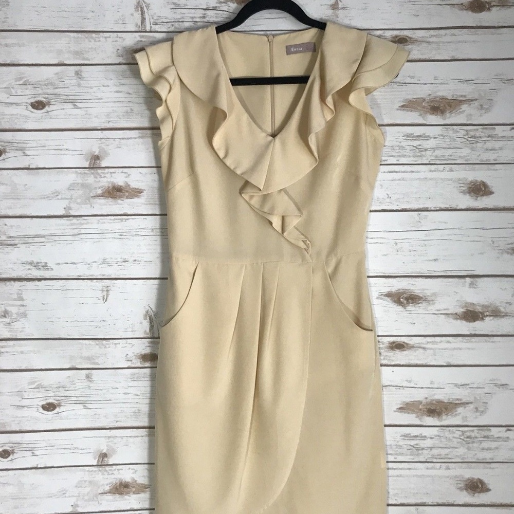 A WEAR Women's cream/yellow Ruffle Collar Dress